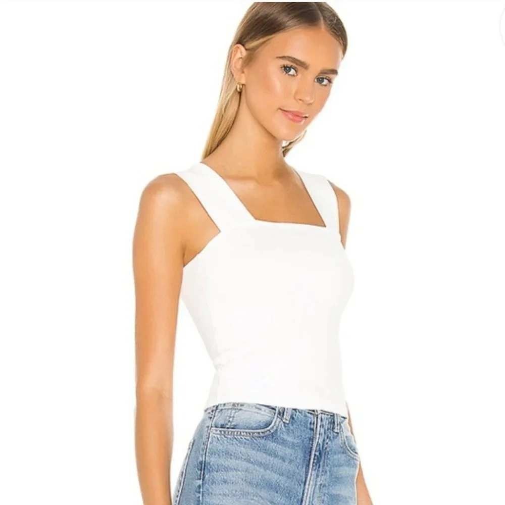 Alice + Olivia Rashida Square Neck Knit Crop Tank Top Off White XL Thick Strap